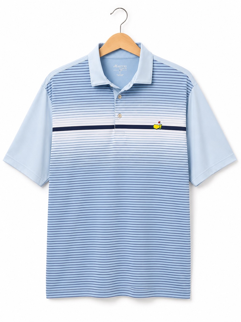 Masters Tech Golf Polo Light Blue Stripe Augusta National Logo Mens Size L